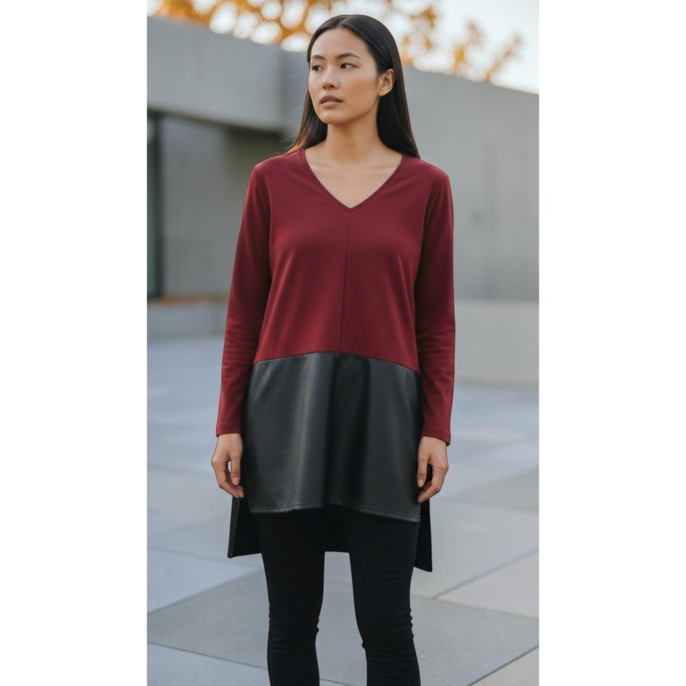 Natori Women's S NWT Colorblock Faux Leather Tunic Dark Academia Minimal Fall